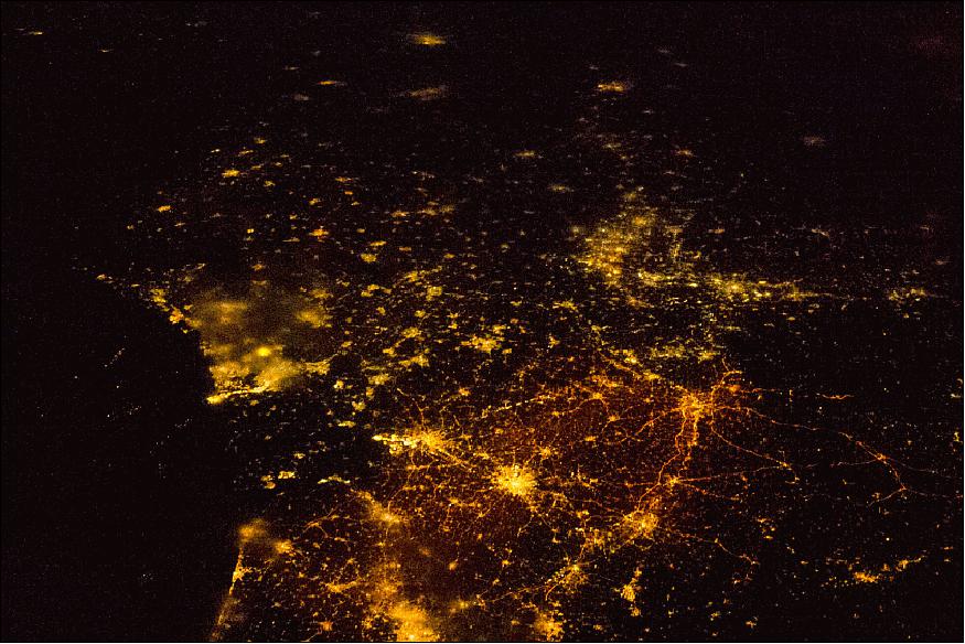 Figure 61: This astronaut photo, also acquired on March 5, 2014, captured a wider contextual view of Belgium, the Netherlands, and northwest Germany as the ISS crossed into Europe from the Atlantic Ocean (image credit: NASA Earth Observatory)