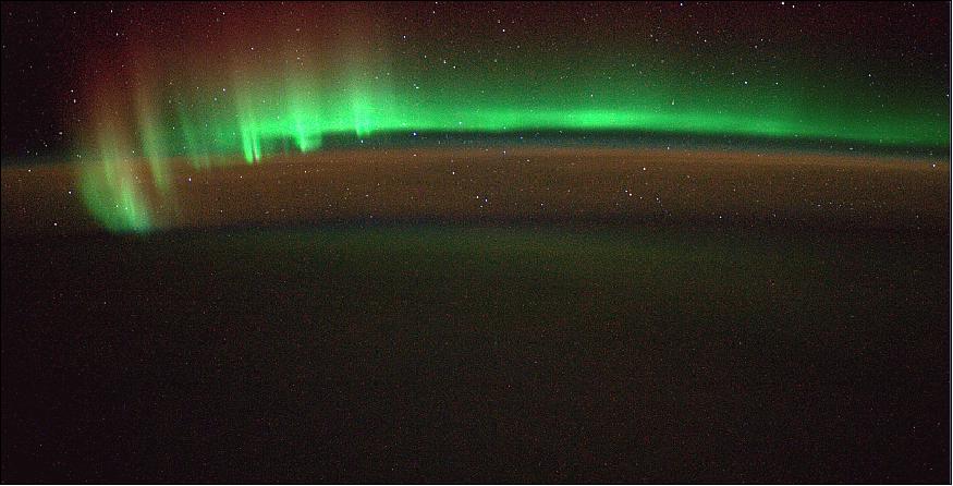 Figure 54: A snapshot of Earth's beautiful Southern Lights taken from the ISS on 5 July 2014 (image credit: ESA, Alexander Gerst)