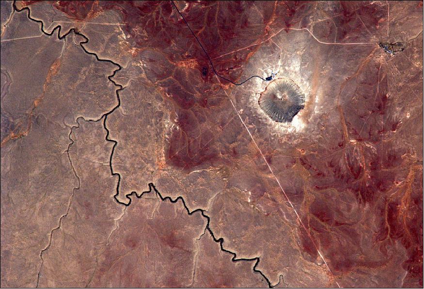 Figure 51: The Meteor Crater in Arizona as seen from the ISS in August 2014; the image is featured in the ESA 'Week in Images' series (image credit: ESA, NASA)
