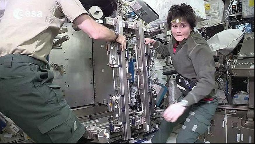 Figure 21: ESA astronaut Samantha Cristoforetti is sharing her world in space with video tours of her experiments, the space toilet and bathroom as well as giving lessons about gravity (image credit: ESA)