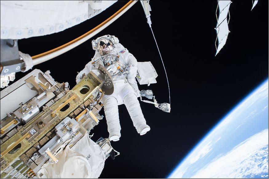 Figure 1: NASA astronaut Tim Kopra is seen floating during a spacewalk on Dec. 21, 2015, during which he and fellow NASA astronaut Scott Kelly successfully moved the International Space Station's mobile transporter rail car in preparation for the docking of a cargo supply spacecraft (image credit: NASA)