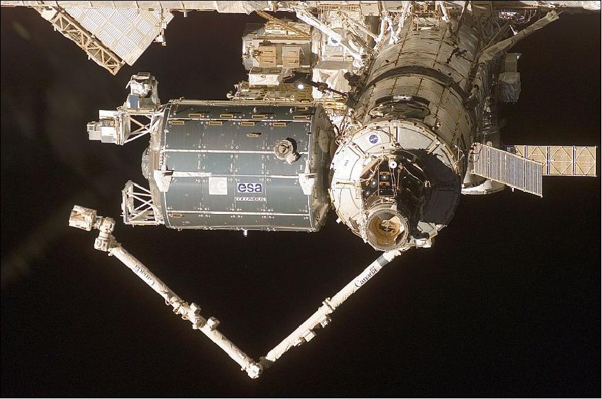 Figure 88: A close-up view of the Columbus Module as photographed by the crew of STS-122 shortly after the undocking of the two spacecraft (image credit: NASA)