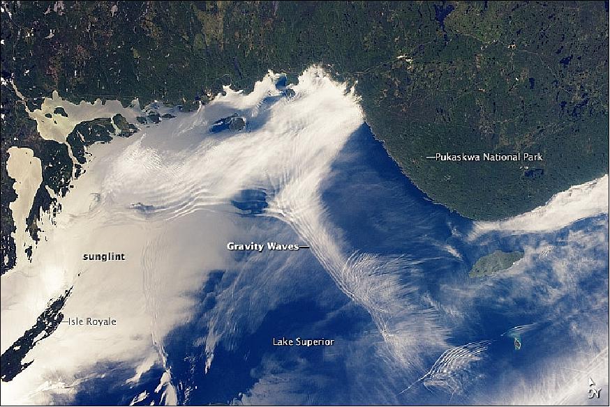 Figure 80: Gravity Waves and Sunglint Accent Lake Superior; the image was acquired on June 24, 2013 with a Nikon D3S digital camera (image credit: NASA)
