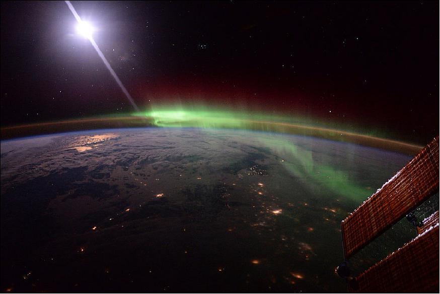 Figure 107: ESA astronaut Tim Peake posted a series of photos of aurora as seen from on board the International Space Station, commenting: "Getting a photo masterclass from Scott Kelly – magical aurora." This photo of an aurora was acquired on Jan. 20, 2016 (image credit: ESA, NASA)