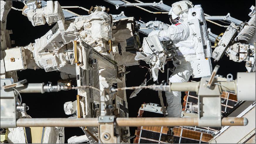 Figure 55: Photo of Thomas Pesquet on his second EVA (Extra Vehicular Activity) along with NASA astronaut Shane Kimbrough (image credit: ESA/NASA)