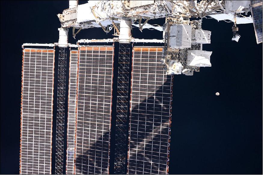 Figure 11: Paolo took this image of the ISS solar panels and of the Moon from his room (image credit: ESA/NASA)