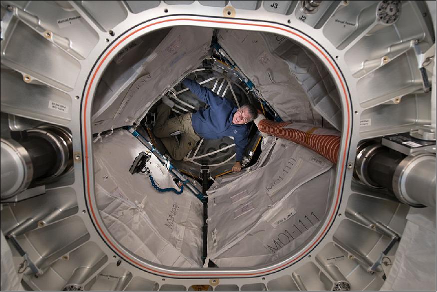 Figure 7: Photo of Paolo Nespoli in the BEAM wrapping up his mission prior to his returm flight to Earth next week (image credit: ESA, NASA)