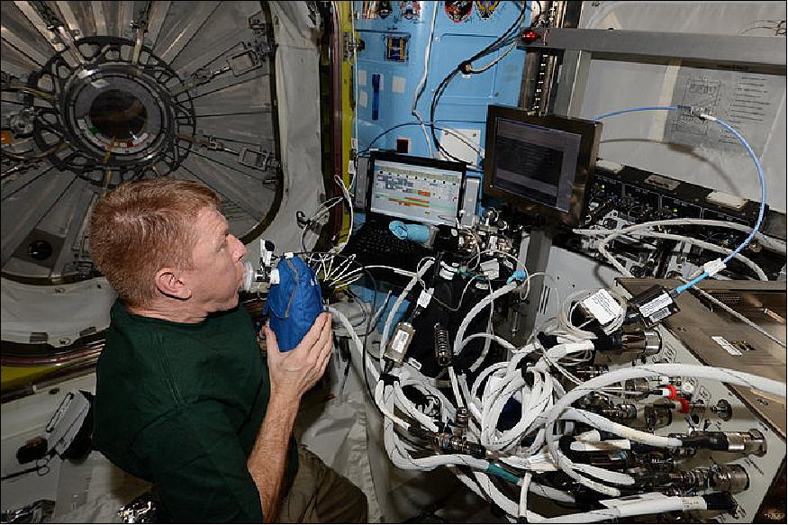 Figure 102: Photo of Tim Peake during a breathing test checking his lung health (image credit: ESA/NASA)