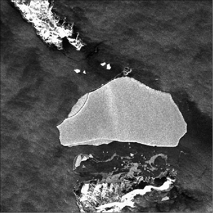 Figure 96: Iceberg A56 as observed by the C-SAR (C-Band Synthetic Aperture Radar) instrument of Sentinel-1A on July 23, 2015 (image credit: Copernicus Sentinel data (2015)/ESA)