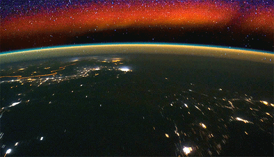 Figure 24: Red, green, purple and yellow swaths of light — known as airglow — are seen in this video of Earth's limb, shot from the International Space Station (image credit: NASA)