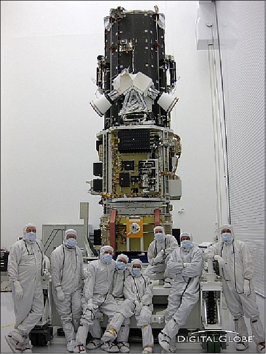 Figure 5: Photo of the WorldView-2 spacecraft with the WV110 instrument on top in the clean room of BATC (image credit: DigitalGlobe)