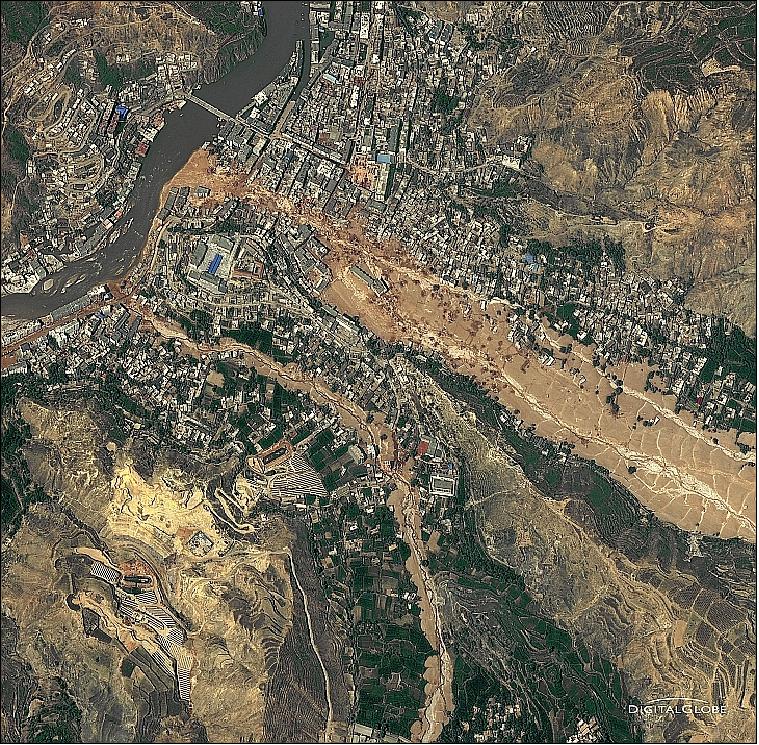 Figure 16: WorldView-2 image of the catastrophic mudslide in Zhouqu County in Gansu, China, observed on Aug. 10, 2010 (image credit: DigitalGlobe)