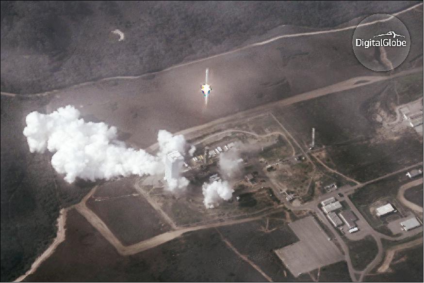 Figure 9: The launch of WorldView-4 on Nov. 11, 2016 as seen from space by WorldView-2. When captured, WorldView-2 was 637 km NE of the VAFB (Vandenberg Air Force Base) & 38º off-nadir (image credit: DigitalGlobe)