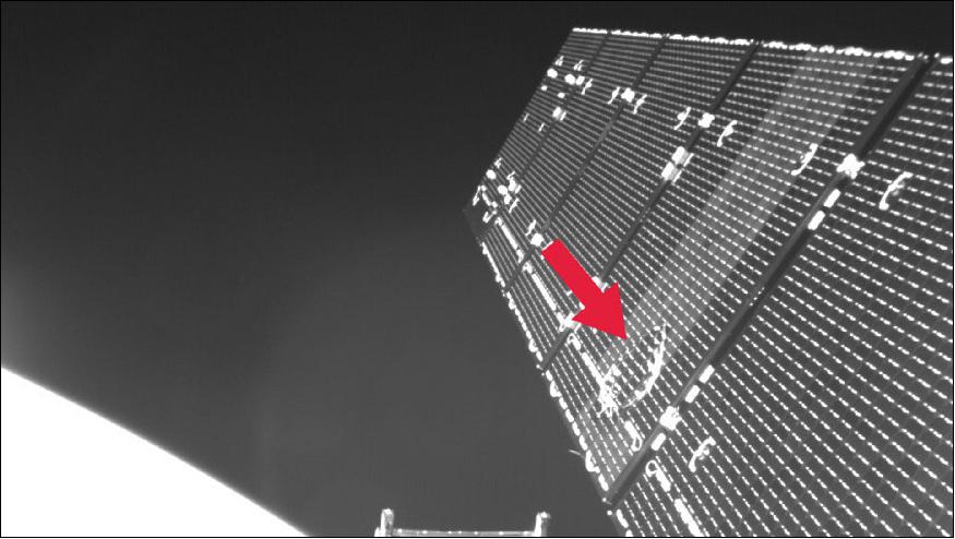 Figure 56: Solar panel image of the Sentinel-1A spacecraft hit by a space particle (image credit: ESA)