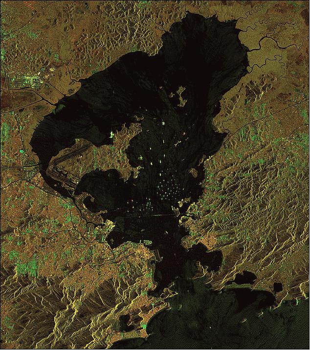 Figure 110: C-SAR dual-polarization image of Rio de Janeiro, Brazil, with its Guanabara Bay, acquired on May 13, 2014 (image credit: ESA)
