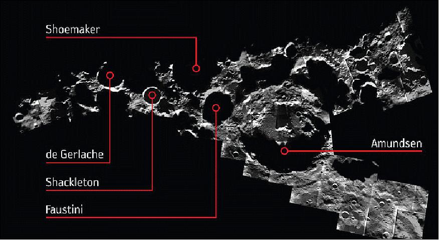 Figure 13: Annotated lunar south pole mosaic (image credit: ESA, released on May 26, 2014)