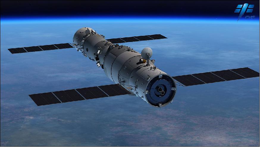Figure 16: Computer rendering of the Tiangong-1 space lab docked with a visiting Shenzhou spaceship in orbit (image credit: CMSA)
