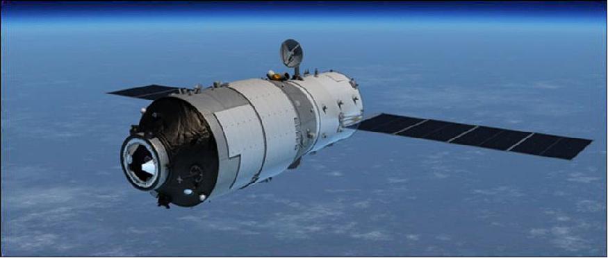 Figure 4: Artist's rendition of the deployed Tiangong-1 spaceship (image credit: CAST, Ref. 2)