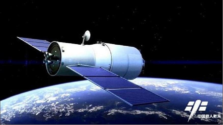 Figure 30: Artist's rendition of the deployed Tianzhou-1 automated cargo resupply vehicle, derived from the Tiangong-1 space lab (image credit: CAST)