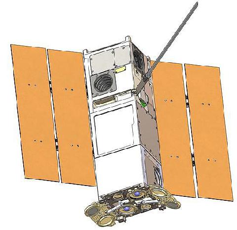 Figure 6: Artist's rendering of the deployed RAVAN 3U CubeSat (image credit: BCT, JHU/APL)