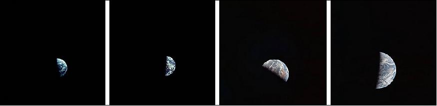 Figure 26: Apollo 11 astronauts photographed the Earth during the homeward voyage from (left to right) 197,000 miles, 189,000 miles, 129,000 miles, and 100,700 miles away (image credit: NASA)