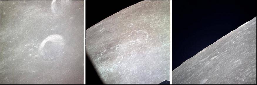 Figure 7: Three views of the lunar far side. Left: Crater Glazenap. Middle: Crater King. Right: Looking toward the Moon's limb over the rim of Crater Mendeleev (image credit: NASA)