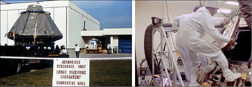Figure 51: Left: The Apollo 11 CM Columbia arriving outside the LRL, with the MQF still docked to the facility. Right: Hirasaki opening the hatch to Columbia inside the CRA of the LRL (image credit: Tiziou News Service)