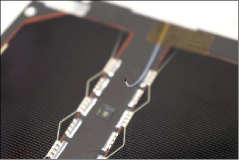 Figure 5: The miniature high precision sun-sensors in front of an UWE-3 panel (image credit: University of Würzburg)