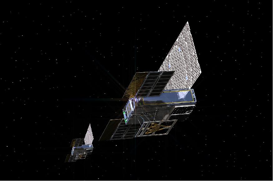 Figure 16: An artist's rendering of the twin MarCO spacecraft as they fly through deep space. The MarCOs will be the first CubeSats — a kind of modular, mini-satellite — attempting to fly to another planet. They're designed to fly along behind NASA's InSight lander on its cruise to Mars. If they make the journey, they will test a relay of data about InSight's entry, descent and landing back to Earth. Though InSight's mission will not depend on the success of the MarCOs, they will be a test of how CubeSats can be used in deep space (image credit: NASA/JPL)