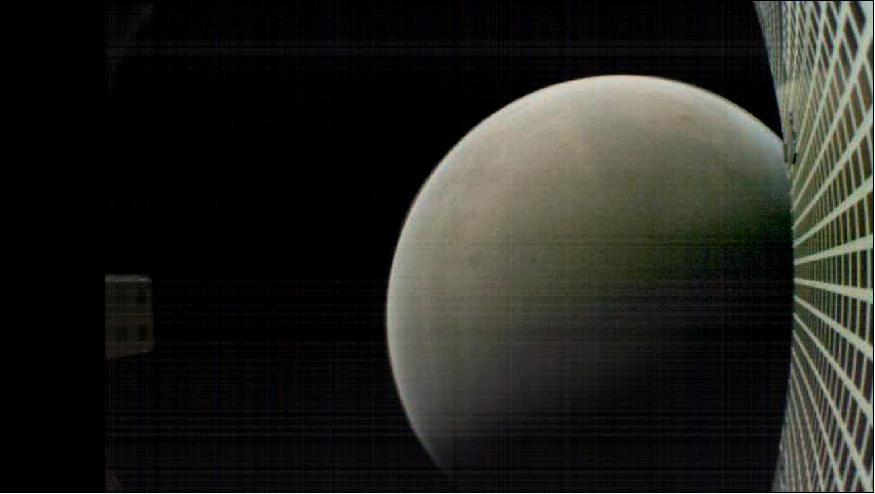 Figure 12: MarCO-B took this image of Mars from about 4,700 miles (6,000 km) away during its flyby of the Red Planet on Nov. 26, 2018. MarCO-B was flying by Mars with its twin, MarCO-A, to attempt to serve as communications relays for NASA's InSight spacecraft as it landed on Mars (image credit: NASA/JPL-Caltech)