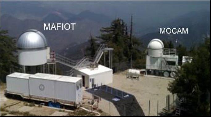 Figure 28: MAFIOT (80 cm diameter) and MOCAM (30 cm diameter) optical ground stations at Mt. Wilson (image credit: The Aerospace Corporation)