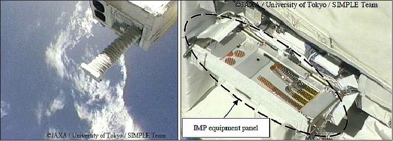 Figure 59: IEM during the extension process (left) and IMP overall view of the deployed panel (right), image credit: JAXA, University of Tokyo (Ref. 84)