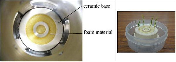 Figure 58: Illustration of the germination device (left: image from the on-board camera) and right: germination test on ground (image credit: JAXA)
