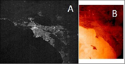 Figure 13: Los Angeles Imaged by the CUMULOS A) SWIR and B) LWIR Cameras. No Moonlight (image credit: The Aerospace Corporation)