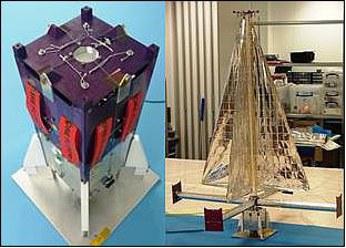 Figure 18: Left: DSAT#1 in its stowed configuration; Right: DSAT#1 with its inflatable structures fully deployed (image credit: RemoveDebris Team)