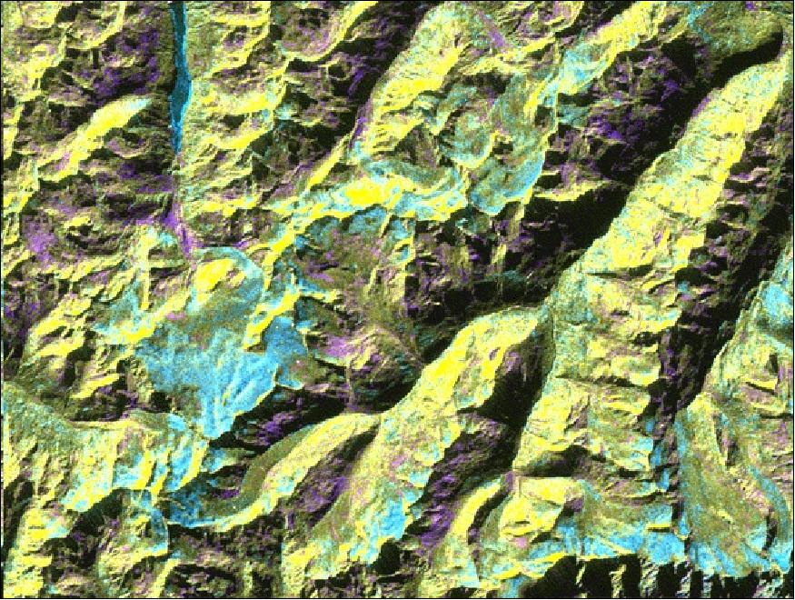 Figure 9: A digital elevation model that was geometrically coded directly onto an X-band seasonal change image of the Oetztal supersite in Austria (image credit: University of Colorado)