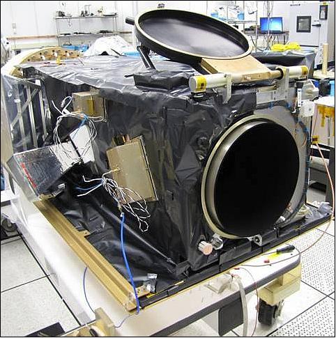 Figure 2: ORS-5, also known as SensorSat, is a single satellite constellation with a primary mission to provide space situational awareness. It measures about 1.5 m long, two and a 15 cm wide with a mass of 113 kg. It will operate from a low, zero inclination orbit approximately 372 miles above the earth to aid the U.S. military's tracking of other satellites and space debris in geosynchronous orbit, 22,236 miles (35,786 km) above the equator, commonly used by defense-related communications satellites, television broadcasting stations, and international space platforms (image credit: MIT LL)