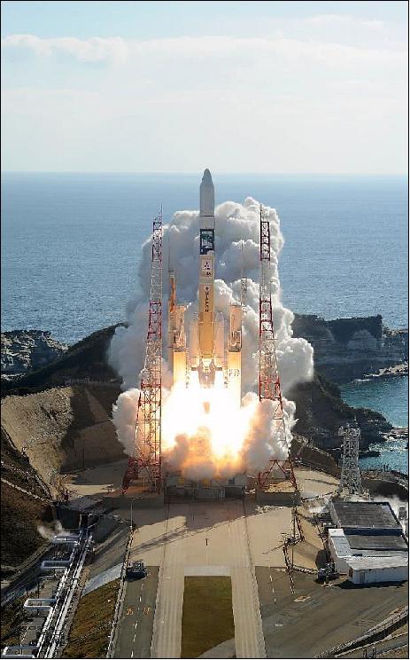 Figure 3: Launch photo of the GCOM-C1/Shikisai mission on an H-IIA vehicle from TNSC, Japan (image credit: MHI/JAXA)
