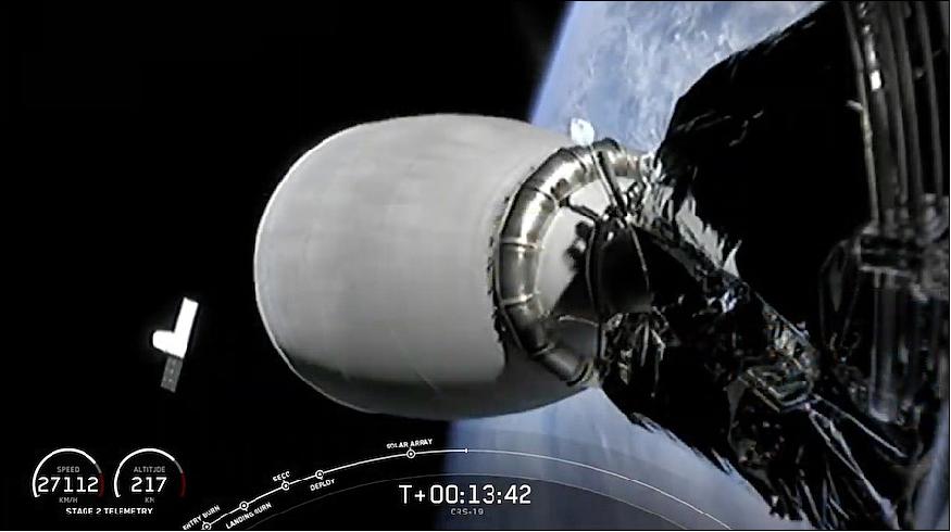 Figure 3: An aft-facing camera captured this view of the Dragon spacecraft with its solar panels extended shortly after arriving in orbit (image credit: SpaceX, Ref. 2)