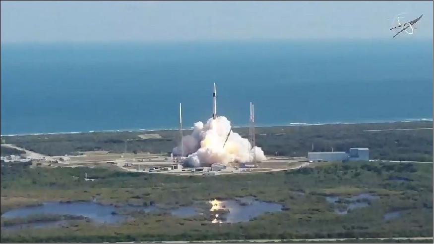 Figure 1: SpaceX launches its 19th cargo resupply mission to the International Space Station at 12:29 p.m. EST Dec. 5, 2019, from Space Launch Complex 40 at Cape Canaveral Air Force Station in Florida. Upgraded science hardware for the Cold Atom Lab - built and operated by JPL- is among the cargo (image credits: NASA TV)