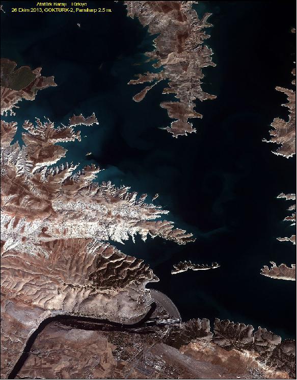 Figure 10: Gokturk-2 pansharpened image of the Ataturk Dam, acquired on October 26, 2013 (image credit: TUBITAK-UZAY)