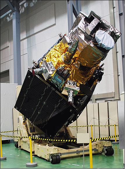 Figure 5: Photo of the completed Himawari-8 satellite at Mitsubishi Electric's space works center (image credit: MELCO)