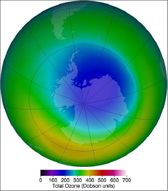 Figure 82: The area of the ozone hole, such as in October 2013, is one way to view the ozone hole from year to year. However, the classic metrics have limitations (image credit: NASA, Ozone Hole Watch)