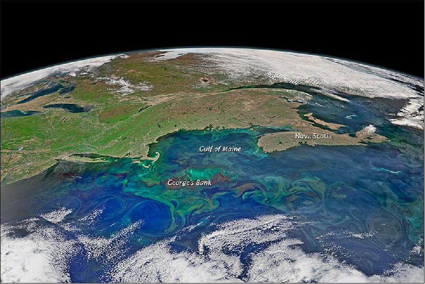 Figure 79: Composite image of the VIIRS instrument of the northwest Atlantic Ocean, acquired on May 14, 2015 (image credit: NASA Earth Observatory, Norman Kuring)