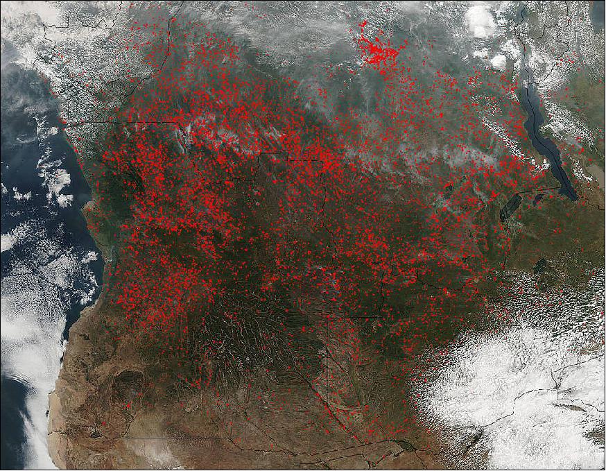 Figure 71: Fires in Central Africa acquired with VIIRS on Suomi NPP on June 13, 2016 (image credit: NASA, image of Jeff Schmaltz)