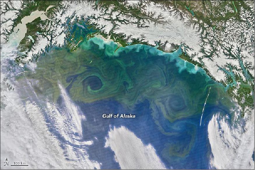 Figure 70: The VIIRS instrument on Suomi NPP captured this image of the Gulf of Alaska on June 9, 2016 (image credit: NASA Earth Observatory, image by Norman Kuring)