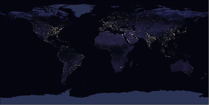 Figure 60: Earth at Night map (image credit: NASA Earth Observatory images by Joshua Stevens, using Suomi NPP VIIRS data from Miguel Román, NAS/GSFC) 34)