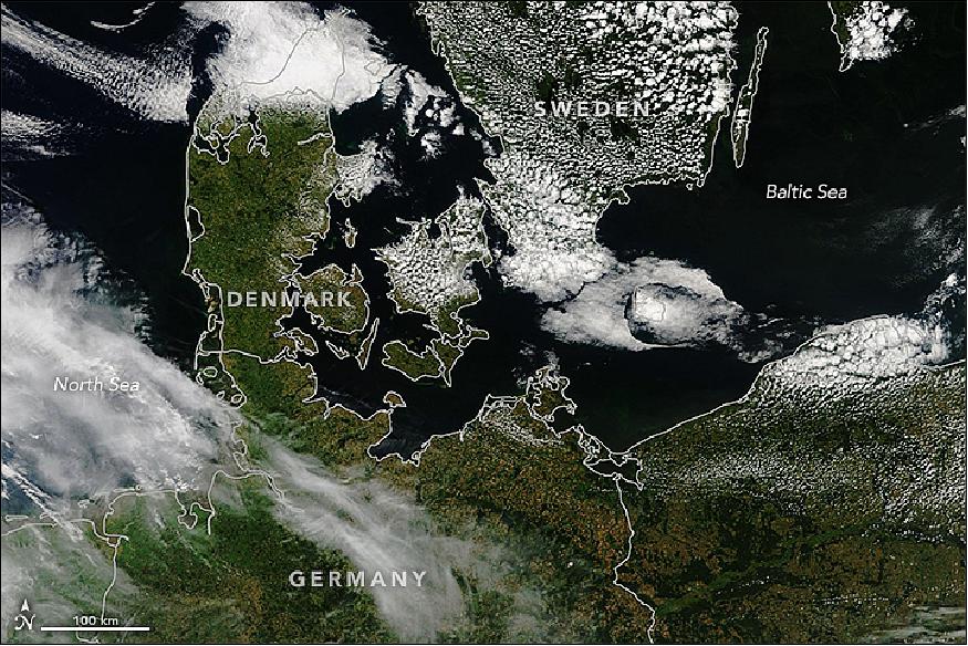 Figure 15: VIIRS image of north-central Europe on 19 July 2017 (image credit: NASA Earth Observatory, image by Lauren Dauphin, using VIIRS data from Suomi NPP from LANCE/EOSDIS Rapid Response. Story by Kasha Patel)