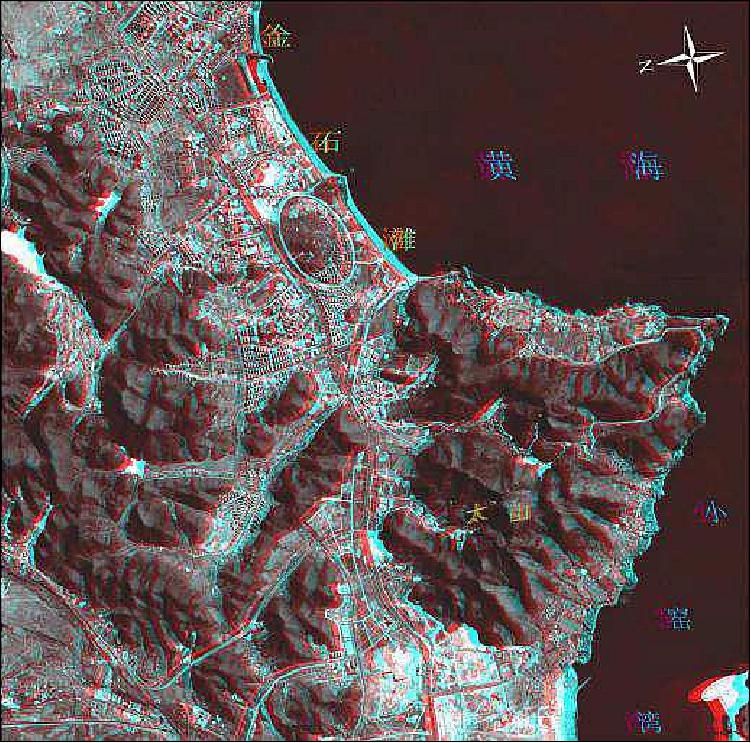 Figure 8: Red-green stereo image of a portion of the Dalian region (image credit: CAST/BISSE)