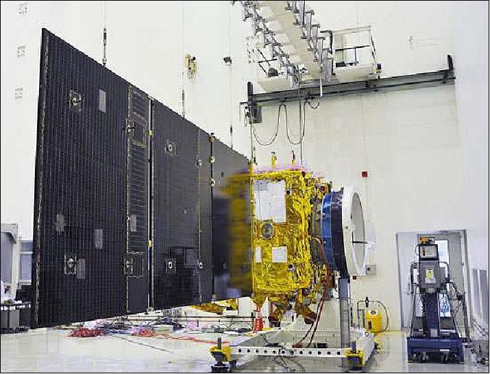 Figure 4: Photo of the deployed Megha-Tropiques spacecraft at ISRO (image credit: ISRO)